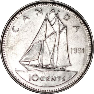 Canadian 1991 10 Cent Value