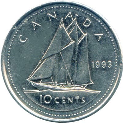 Canadian 1993 10 Cent Value
