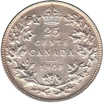 Canadian 1908 25 Cent Value