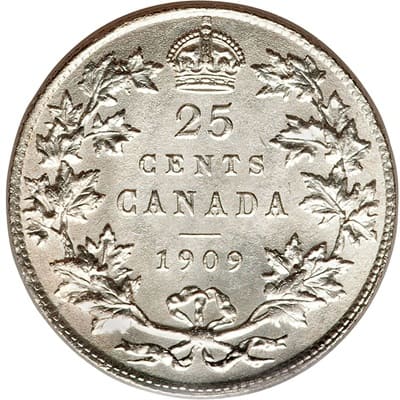 Canadian 1909 25 Cent Value