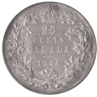 Canadian 1918 25 Cent Value