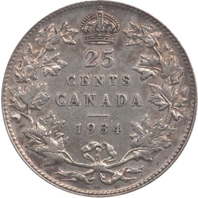 Canadian 1934 25 Cent Value