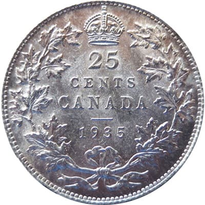 Canadian 1935 25 Cent Value