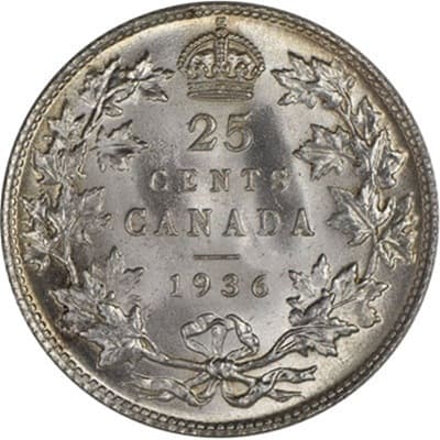 Canadian 1936 25 Cent Value