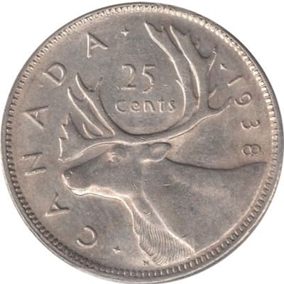 Canadian 1938 25 Cent Value