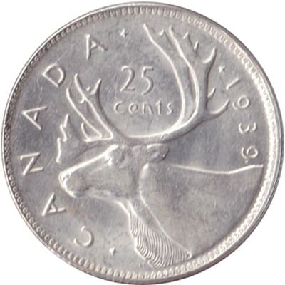 Canadian 1939 25 Cent Value