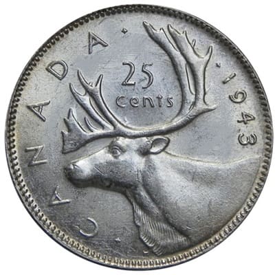 Canadian 1943 25 Cent Value