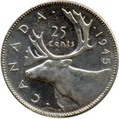 Canadian 1945 25 Cent Value