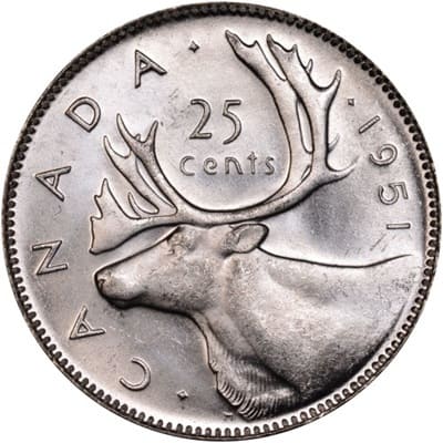Canadian Canadian 1951 25 Cent Value