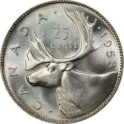 Canadian 1953 25 Cent Value