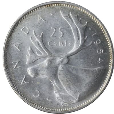 Canadian 1954 25 Cent Value