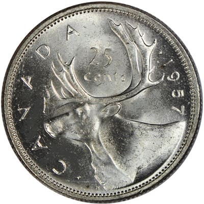 Canadian 1957 25 Cent Value