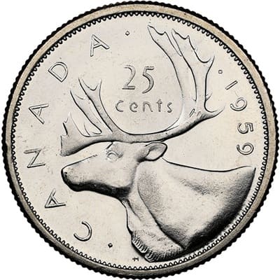 Canadian 1959 25 Cent Value