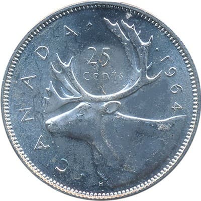 Canadian 1964 25 Cent Value