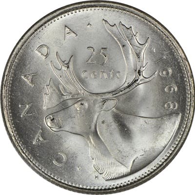 Canadian 1968 25 Cent Value