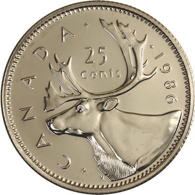 Canadian 1986 25 Cent Value