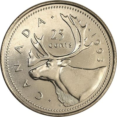 Canadian 1993 25 Cent Value