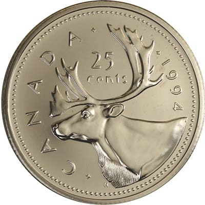 Canadian 1994 25 Cent Value