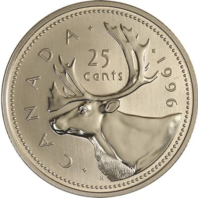 Canadian 1996 25 Cent Value