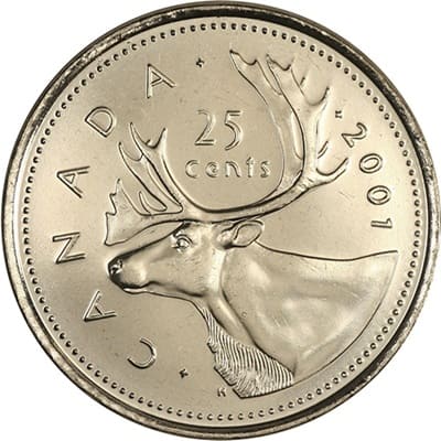 Canadian 2001 25 Cent Value