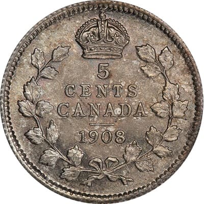 Canadian 1908 Five Cent Value