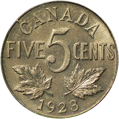 Canadian 1923 Five Cent Value