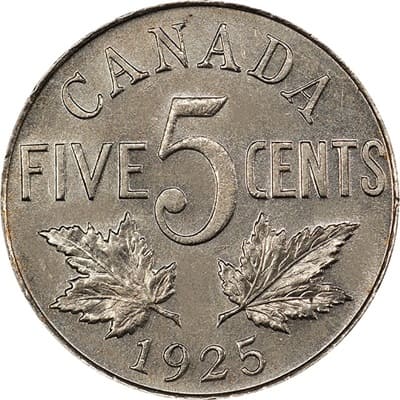 Canadian 1925 Five Cent Value