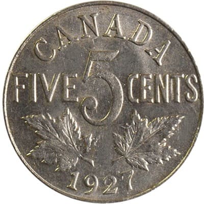 Canadian 1927 Five Cent Value