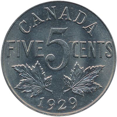 Canadian 1929 Five Cent Value