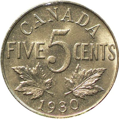 Canadian 1930 Five Cent Value