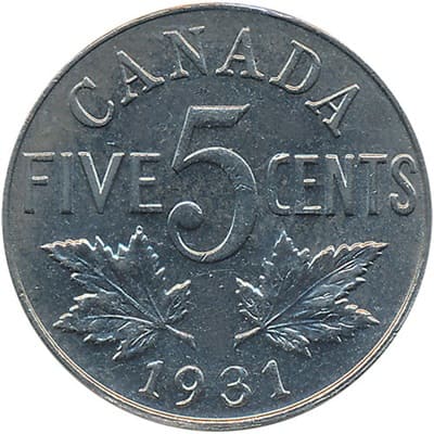 Canadian 1931 Five Cent Value