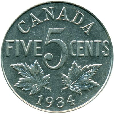 Canadian 1934 Five Cent Value