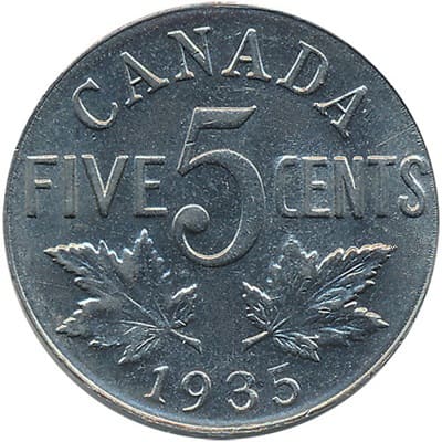 Canadian 1935 Five Cent Value