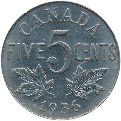 Canadian 1936 Five Cent Value