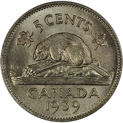 Canadian 1939 Five Cent Value