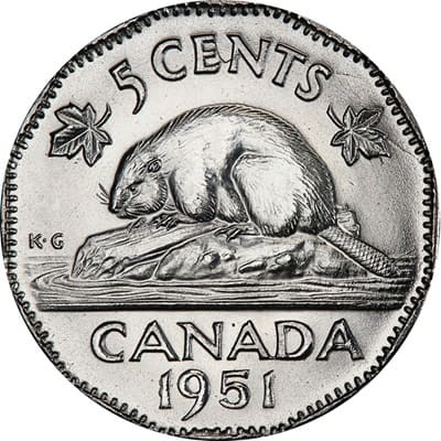 Canadian 1951 Five Cent Value