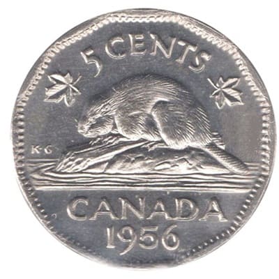 Canadian 1956 Five Cent Value