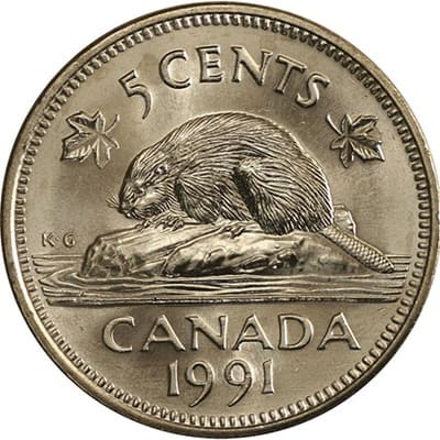 Canadian 1991 Five Cent Value