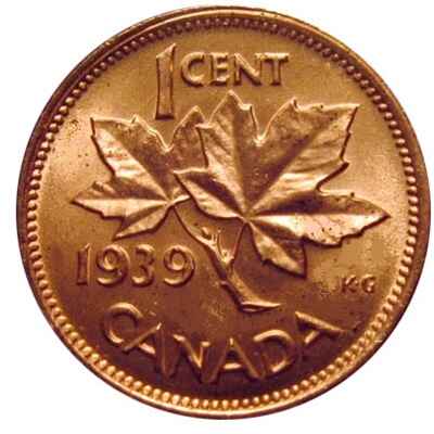 Canadian 1939 One Cent Value
