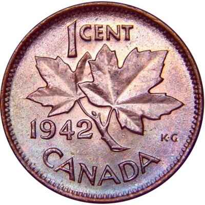 Canadian 1942 One Cent Value