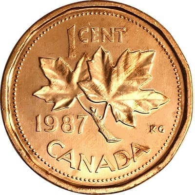 Canadian 1987 One Cent Value