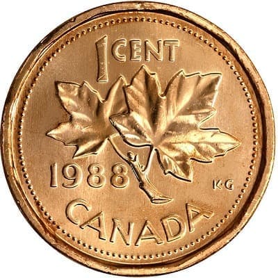 Canadian 1988 One Cent Value