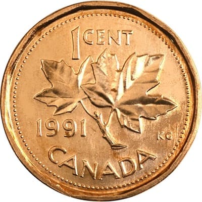 Canadian 1991 One Cent Value