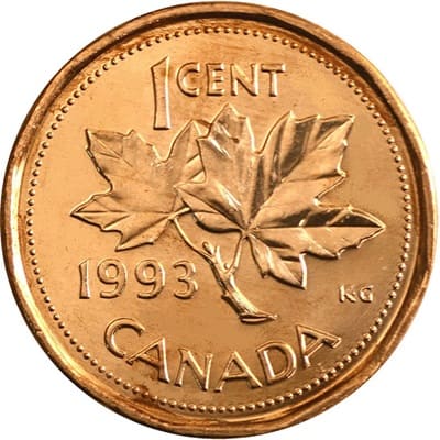 Canadian 1993 One Cent Value