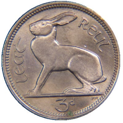 Irish 1963 Threepence Value