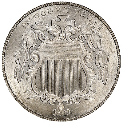 1869 US nickel, five-cent coin