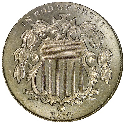 1870 US nickel, five-cent coin