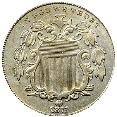 1871 US nickel, five-cent coin