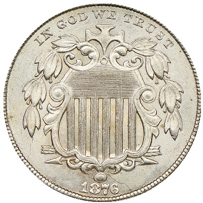 1876 US nickel, five-cent coin
