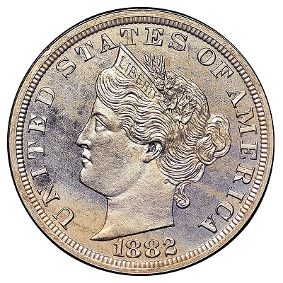 1882 US nickel, five-cent coin